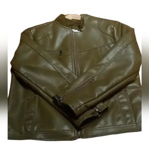 Shein Vegan Leather Moto Jacket/Khaki Olive Color/Size Medium/